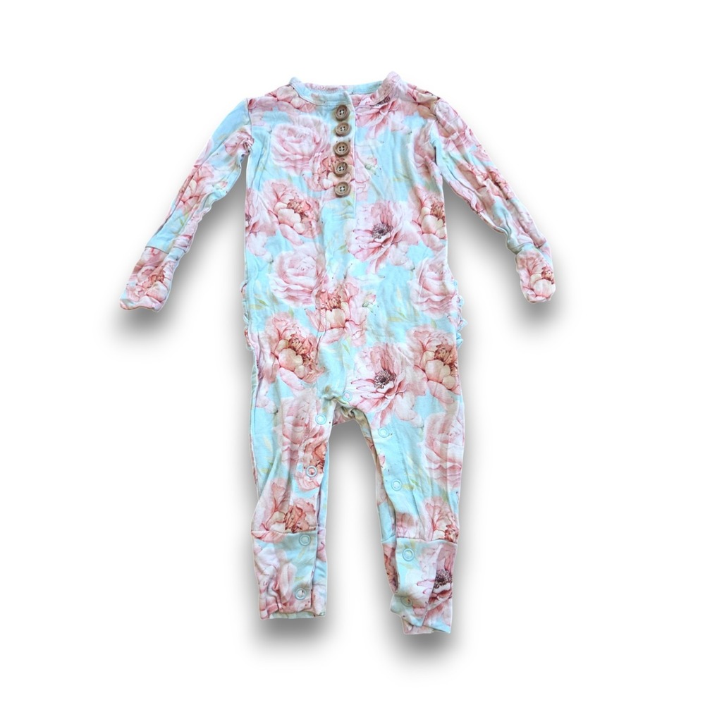 Posh Peanut Kennedy Floral 1 Piece Button Romper Pajamas Bamboo Infant 6-9m